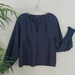 Sanctuary Boho Style Deep Blue Blouse with Button Detail, Wide Sleeves